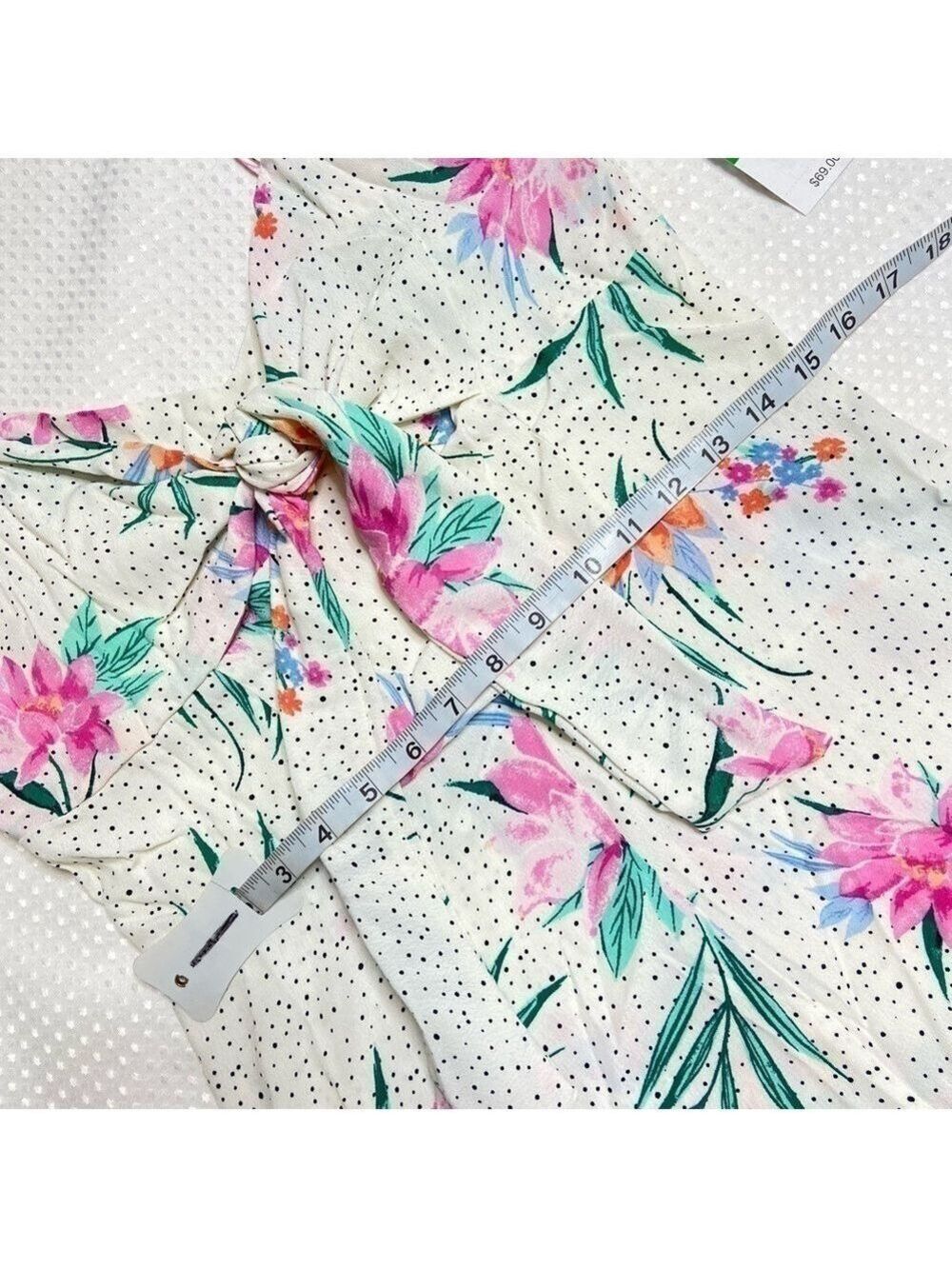 GIANNI BINI NWT Cropped Wide Leg Tropical Flowers And Polka Dot Jumpsuit Large - Picture 9 of 14